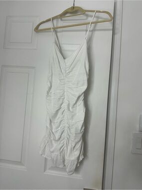 Zara White Ruched Spaghetti Strap Mini Dress